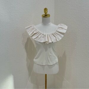 Maeve by Anthropologie Cream Ruffle Blouse